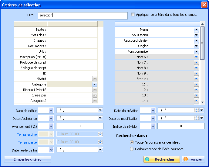 Fig 4.21 : critères de sélection