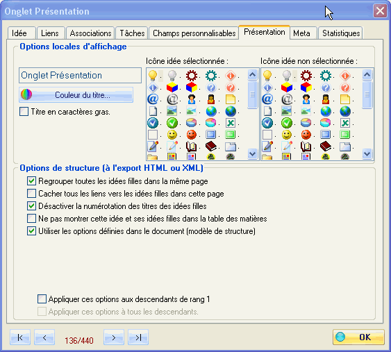 Fig 4.19 : Options de présentation