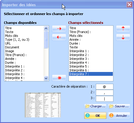 Fig 4.8 : Importer des idées à partir d'un fichier délimité